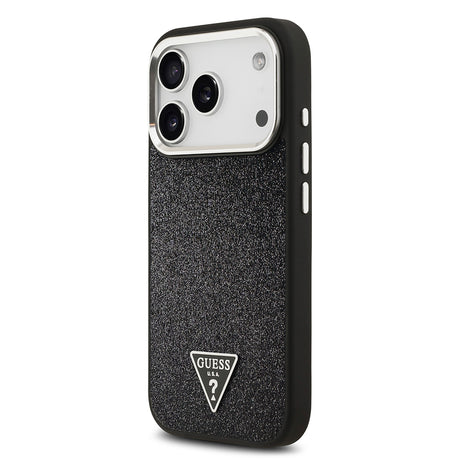 Apple iPhone 17 Pro Kılıf Guess Orjinal Lisanslı M-safe Şarj Özellikli Metal Kamera Çerçeveli Üçgen Logolu Glitter Kapak