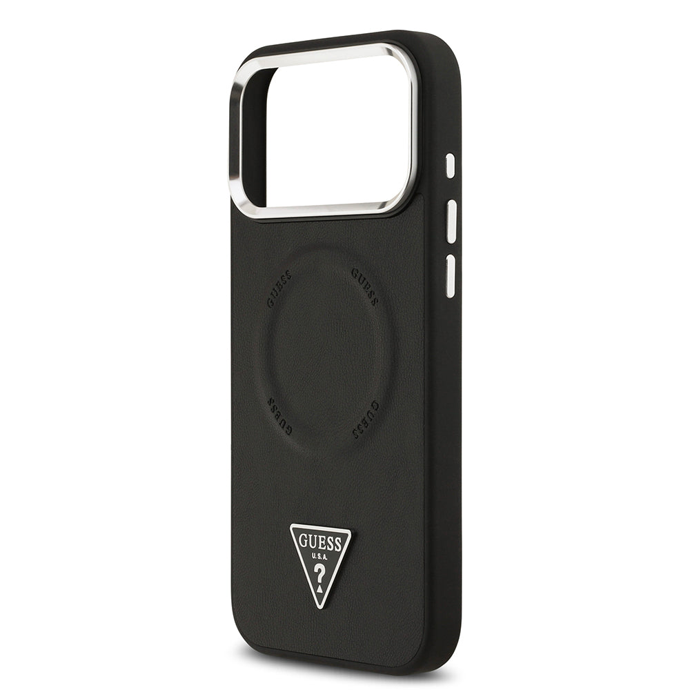 Apple iPhone 17 Pro Kılıf Guess Orjinal Lisanslı M-safe Şarj Özellikli PU Deri Metal Kamera Çerçeveli Üçgen Logolu Kapak