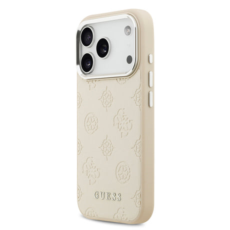 Apple iPhone 17 Pro Kılıf Guess Orjinal Lisanslı M-safe Şarj Özellikli Sıcak Baskılı Klasik Yazı Logolu PU Deri Peony Kapak