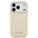 Apple iPhone 17 Pro Kılıf Guess Orjinal Lisanslı M-safe Şarj Özellikli Sıcak Baskılı Klasik Yazı Logolu PU Deri Peony Kapak