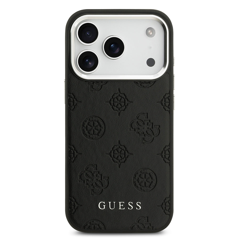 Apple iPhone 17 Pro Kılıf Guess Orjinal Lisanslı M-safe Şarj Özellikli Sıcak Baskılı Klasik Yazı Logolu PU Deri Peony Kapak