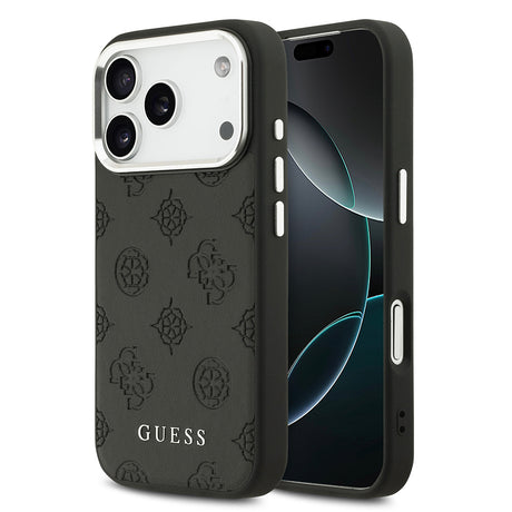 Apple iPhone 17 Pro Kılıf Guess Orjinal Lisanslı M-safe Şarj Özellikli Sıcak Baskılı Klasik Yazı Logolu PU Deri Peony Kapak