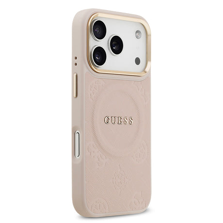 Apple iPhone 17 Pro Kılıf Guess Orjinal Lisanslı M-safe Şarj Özellikli Sıcak Baskılı Yazı Logolu PU Deri Peony Kapak