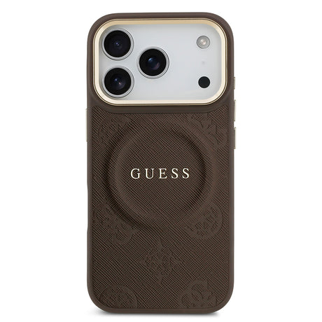 Apple iPhone 17 Pro Kılıf Guess Orjinal Lisanslı M-safe Şarj Özellikli Sıcak Baskılı Yazı Logolu PU Deri Peony Kapak