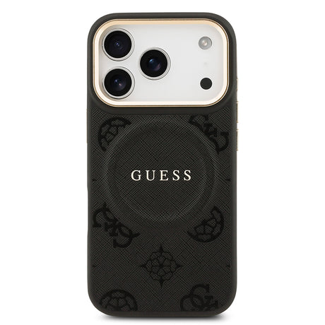 Apple iPhone 17 Pro Kılıf Guess Orjinal Lisanslı M-safe Şarj Özellikli Sıcak Baskılı Yazı Logolu PU Deri Peony Kapak