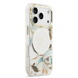 Apple iPhone 17 Pro Kılıf Guess Orjinal Lisanslı M-safe Şarj Özellikli Simli Çiçek Desenli Metal Kamera Çerçeveli Üçgen Logolu Kapak