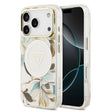 Apple iPhone 17 Pro Kılıf Guess Orjinal Lisanslı M-safe Şarj Özellikli Simli Çiçek Desenli Metal Kamera Çerçeveli Üçgen Logolu Kapak