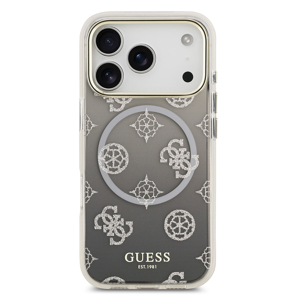 Apple iPhone 17 Pro Kılıf Guess Orjinal Lisanslı M-safe Şarj Özellikli Simli Peony Desenli Silikon Kapak