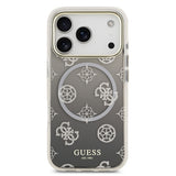 Apple iPhone 17 Pro Kılıf Guess Orjinal Lisanslı M-safe Şarj Özellikli Simli Peony Desenli Silikon Kapak