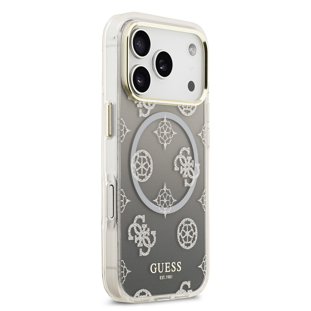 Apple iPhone 17 Pro Kılıf Guess Orjinal Lisanslı M-safe Şarj Özellikli Simli Peony Desenli Silikon Kapak