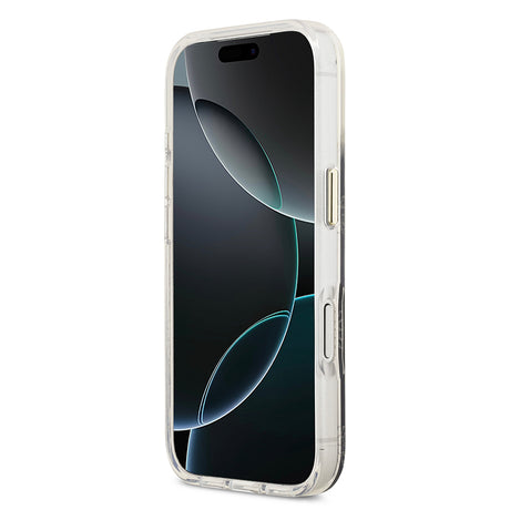 Apple iPhone 17 Pro Kılıf Guess Orjinal Lisanslı M-safe Şarj Özellikli Simli Peony Desenli Silikon Kapak