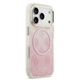 Apple iPhone 17 Pro Kılıf Guess Orjinal Lisanslı M-safe Şarj Özellikli Simli Peony Desenli Silikon Kapak