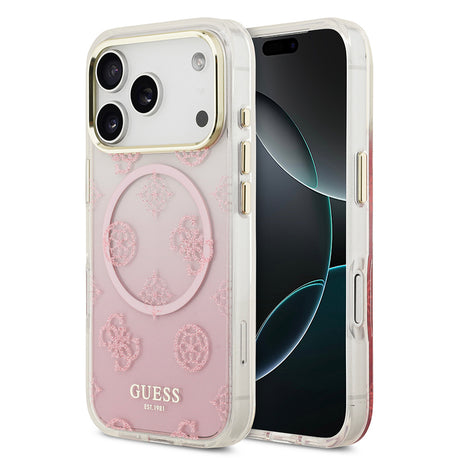 Apple iPhone 17 Pro Kılıf Guess Orjinal Lisanslı M-safe Şarj Özellikli Simli Peony Desenli Silikon Kapak