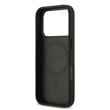 Apple iPhone 17 Pro Kılıf Guess Orjinal Lisanslı M-safe Şarj Özellikli Taneli Çiçek Tasarımlı Metal Yazı Logolu Kapak