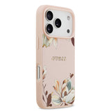 Apple iPhone 17 Pro Kılıf Guess Orjinal Lisanslı M-safe Şarj Özellikli Taneli Çiçek Tasarımlı Metal Yazı Logolu Kapak