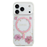 Apple iPhone 17 Pro Kılıf Guess Orjinal Lisanslı M-safe Şarj Özellikli Transparan Resin Flowers Kapak
