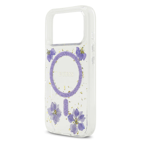 Apple iPhone 17 Pro Kılıf Guess Orjinal Lisanslı M-safe Şarj Özellikli Transparan Resin Flowers Kapak