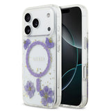 Apple iPhone 17 Pro Kılıf Guess Orjinal Lisanslı M-safe Şarj Özellikli Transparan Resin Flowers Kapak