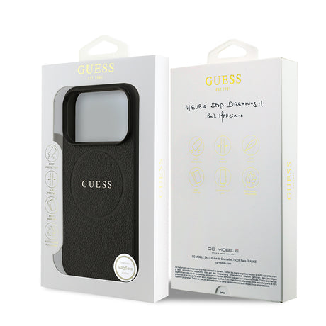 Apple iPhone 17 Pro Kılıf Guess Orjinal Lisanslı M-safe Şarj Özellikli Yazı Logolu PU Deri Kapak