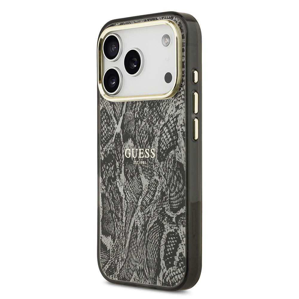 Apple iPhone 17 Pro Kılıf Guess Orjinal Lisanslı M-safe Şarj Özellikli Yazı Logolu Python Desenli Kapak