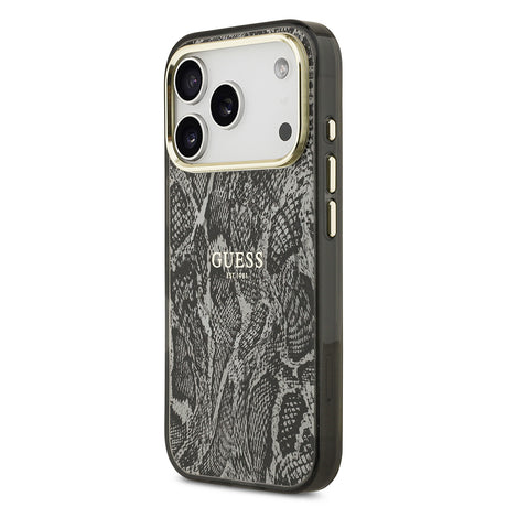 Apple iPhone 17 Pro Kılıf Guess Orjinal Lisanslı M-safe Şarj Özellikli Yazı Logolu Python Desenli Kapak
