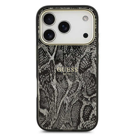 Apple iPhone 17 Pro Kılıf Guess Orjinal Lisanslı M-safe Şarj Özellikli Yazı Logolu Python Desenli Kapak