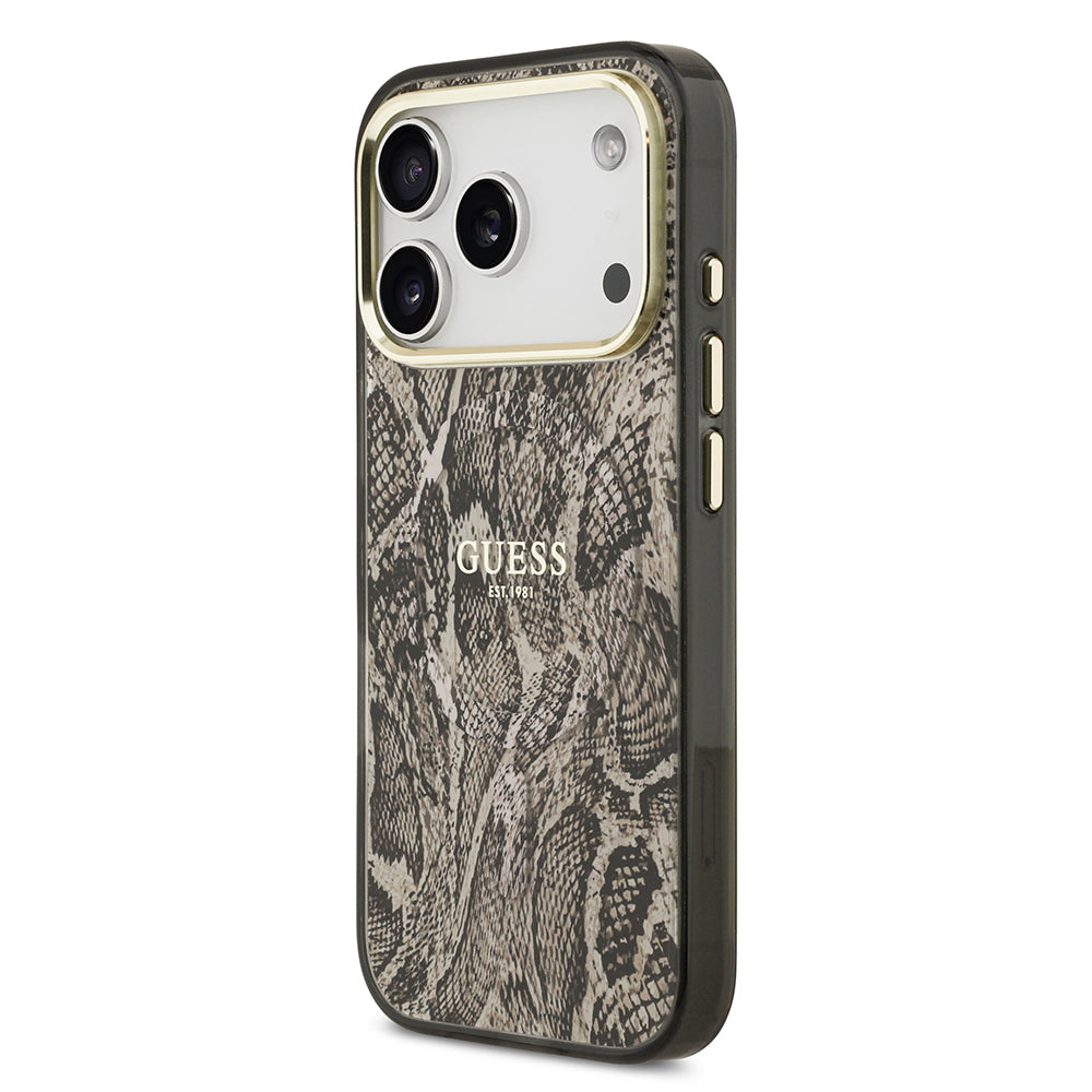 Apple iPhone 17 Pro Kılıf Guess Orjinal Lisanslı M-safe Şarj Özellikli Yazı Logolu Python Desenli Kapak
