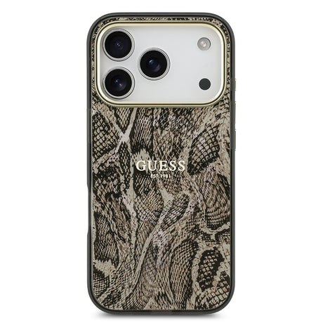 Apple iPhone 17 Pro Kılıf Guess Orjinal Lisanslı M-safe Şarj Özellikli Yazı Logolu Python Desenli Kapak