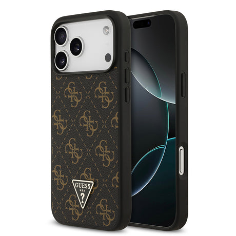 Apple iPhone 17 Pro Kılıf Guess Orjinal Lisanslı PU Deri 4G Desenli Üçgen Logolu Kapak
