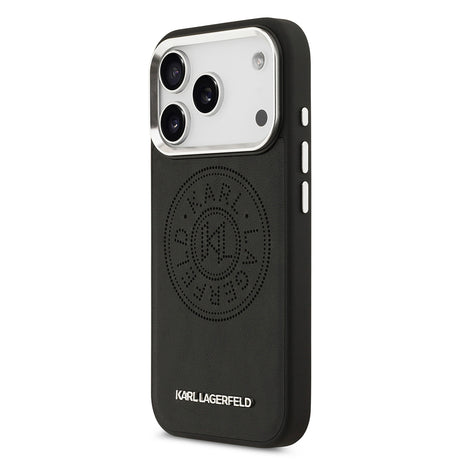 Apple iPhone 17 Pro Kılıf Karl Lagerfeld Orjinal Lisanslı M-safe Şarj Özellikli Delikli Tasarım Metal Logolu PU Deri Kapak