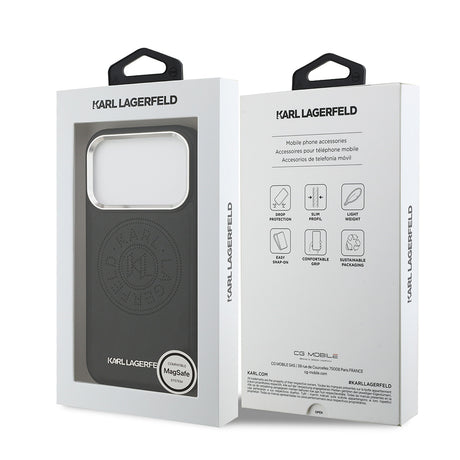Apple iPhone 17 Pro Kılıf Karl Lagerfeld Orjinal Lisanslı M-safe Şarj Özellikli Delikli Tasarım Metal Logolu PU Deri Kapak