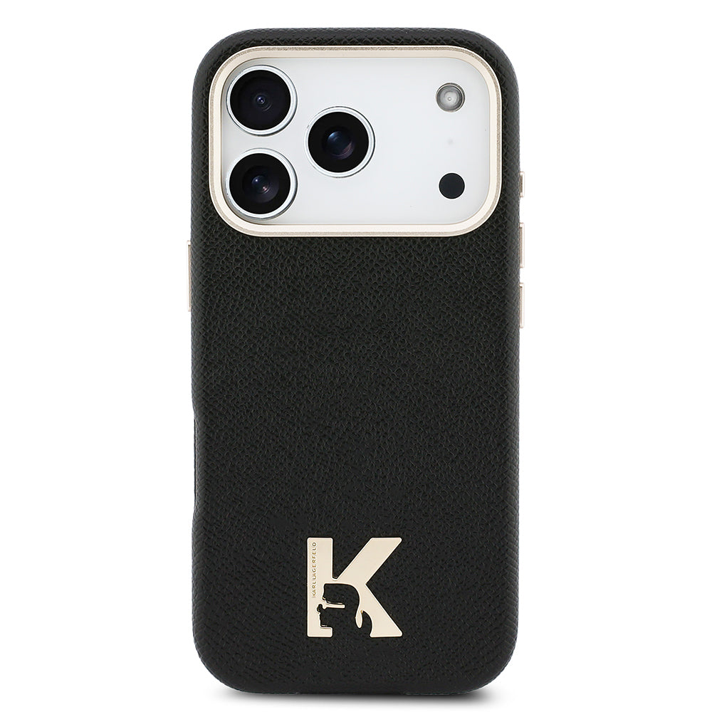 Apple iPhone 17 Pro Kılıf Karl Lagerfeld Orjinal Lisanslı M-safe Şarj Özellikli Gold Kamera Çerçeveli KHEAD Metal Logolu PU Deri Kapak
