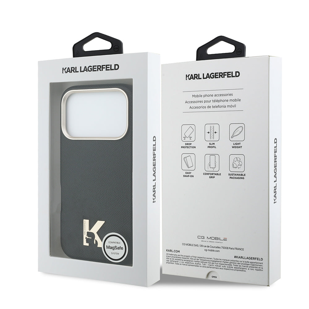 Apple iPhone 17 Pro Kılıf Karl Lagerfeld Orjinal Lisanslı M-safe Şarj Özellikli Gold Kamera Çerçeveli KHEAD Metal Logolu PU Deri Kapak