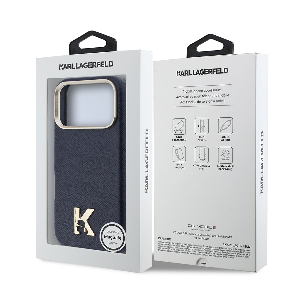Apple iPhone 17 Pro Kılıf Karl Lagerfeld Orjinal Lisanslı M-safe Şarj Özellikli Gold Kamera Çerçeveli KHEAD Metal Logolu PU Deri Kapak