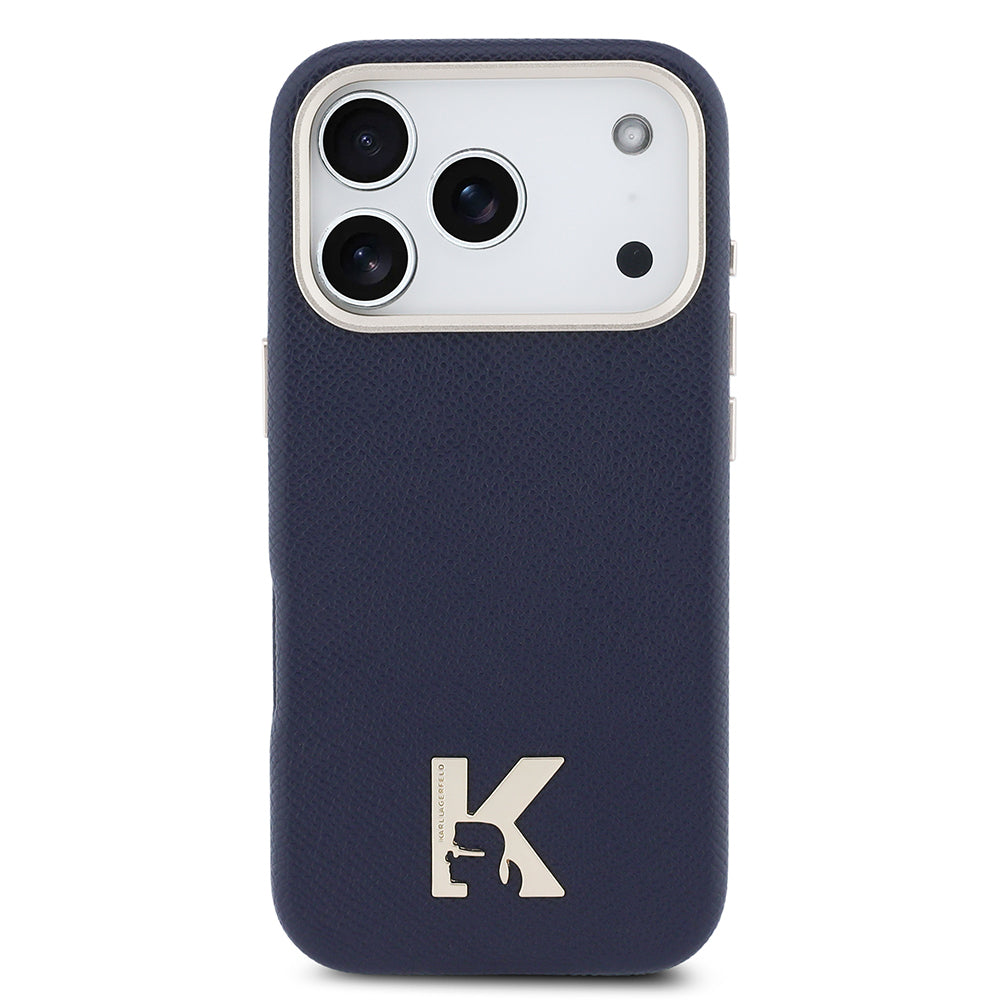 Apple iPhone 17 Pro Kılıf Karl Lagerfeld Orjinal Lisanslı M-safe Şarj Özellikli Gold Kamera Çerçeveli KHEAD Metal Logolu PU Deri Kapak