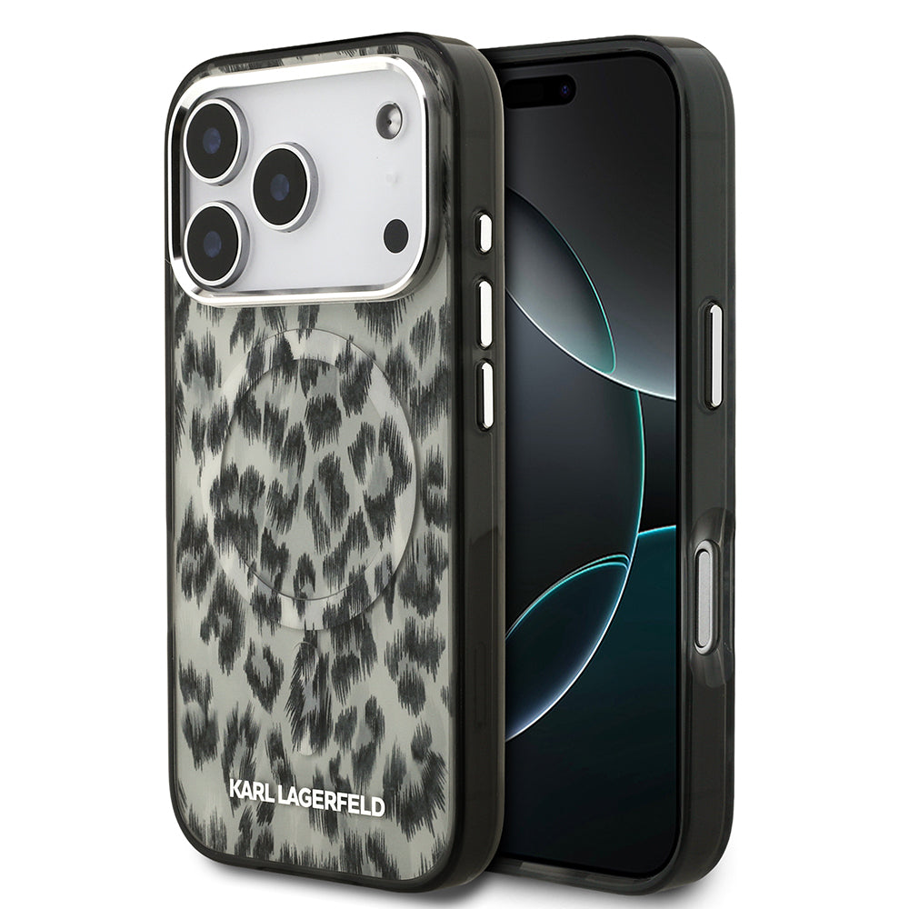 Apple iPhone 17 Pro Kılıf Karl Lagerfeld Orjinal Lisanslı M-safe Şarj Özellikli IML Leopar Baskılı Kapak