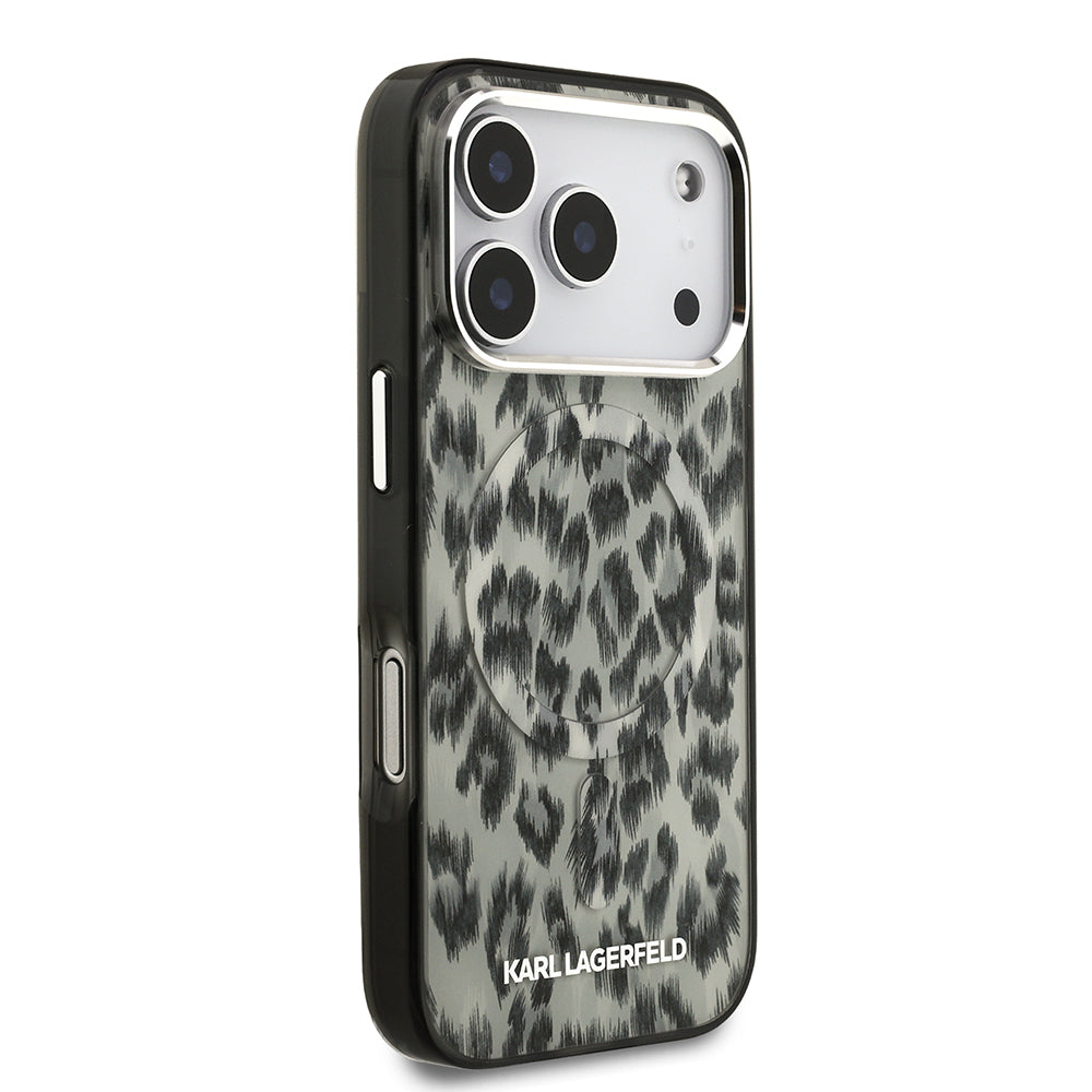 Apple iPhone 17 Pro Kılıf Karl Lagerfeld Orjinal Lisanslı M-safe Şarj Özellikli IML Leopar Baskılı Kapak