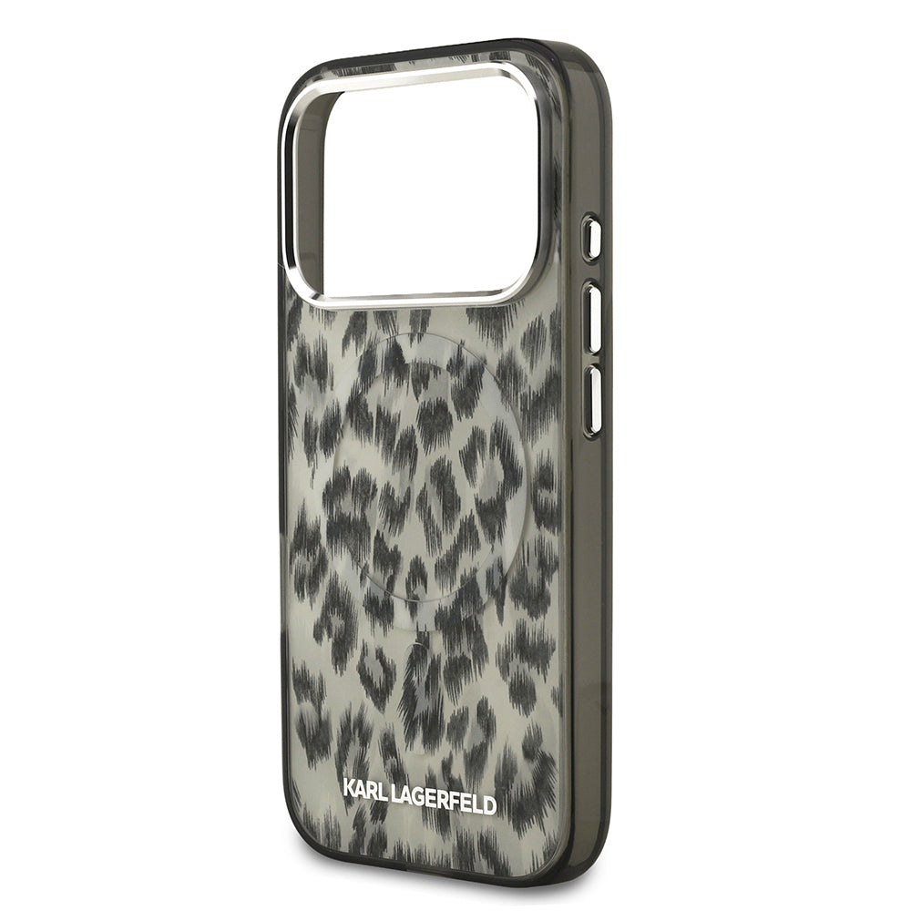 Apple iPhone 17 Pro Kılıf Karl Lagerfeld Orjinal Lisanslı M-safe Şarj Özellikli IML Leopar Baskılı Kapak