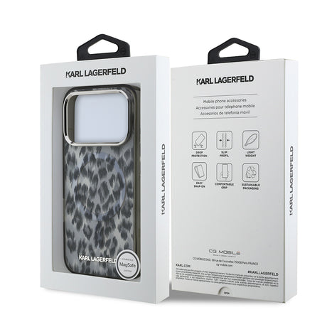 Apple iPhone 17 Pro Kılıf Karl Lagerfeld Orjinal Lisanslı M-safe Şarj Özellikli IML Leopar Baskılı Kapak