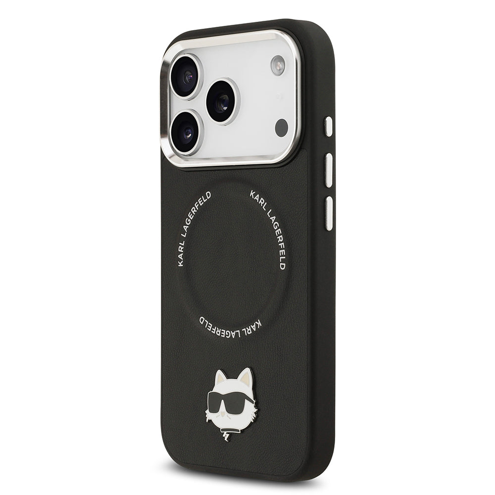Apple iPhone 17 Pro Kılıf Karl Lagerfeld Orjinal Lisanslı M-safe Şarj Özellikli Metal Kamera ve Buton Tasarımlı Choupette PU Deri Kapak