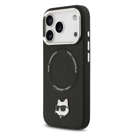 Apple iPhone 17 Pro Kılıf Karl Lagerfeld Orjinal Lisanslı M-safe Şarj Özellikli Metal Kamera ve Buton Tasarımlı Choupette PU Deri Kapak