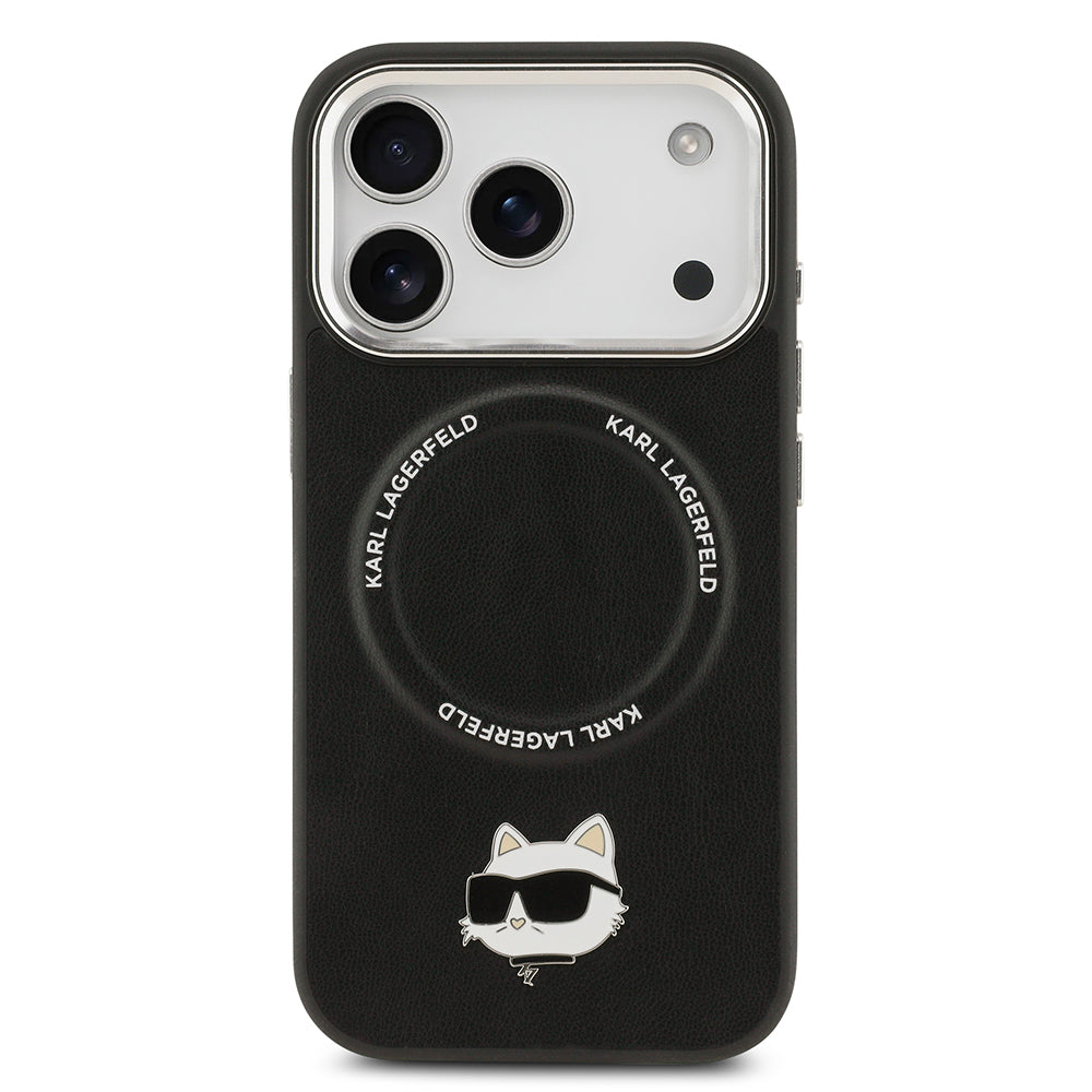 Apple iPhone 17 Pro Kılıf Karl Lagerfeld Orjinal Lisanslı M-safe Şarj Özellikli Metal Kamera ve Buton Tasarımlı Choupette PU Deri Kapak