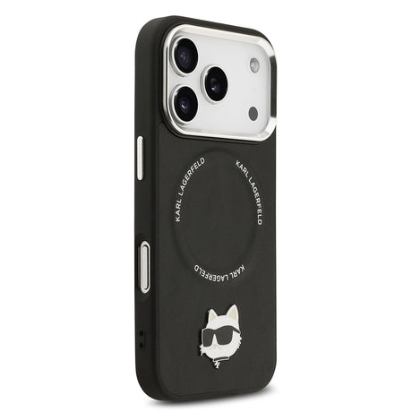 Apple iPhone 17 Pro Kılıf Karl Lagerfeld Orjinal Lisanslı M-safe Şarj Özellikli Metal Kamera ve Buton Tasarımlı Choupette PU Deri Kapak
