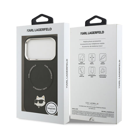 Apple iPhone 17 Pro Kılıf Karl Lagerfeld Orjinal Lisanslı M-safe Şarj Özellikli Metal Kamera ve Buton Tasarımlı Choupette PU Deri Kapak