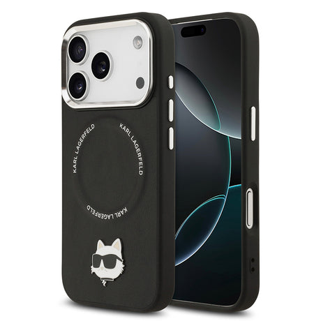 Apple iPhone 17 Pro Kılıf Karl Lagerfeld Orjinal Lisanslı M-safe Şarj Özellikli Metal Kamera ve Buton Tasarımlı Choupette PU Deri Kapak