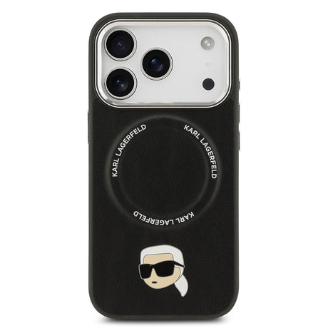 Apple iPhone 17 Pro Kılıf Karl Lagerfeld Orjinal Lisanslı M-safe Şarj Özellikli Metal Kamera ve Buton Tasarımlı Karl PU Deri Kapak