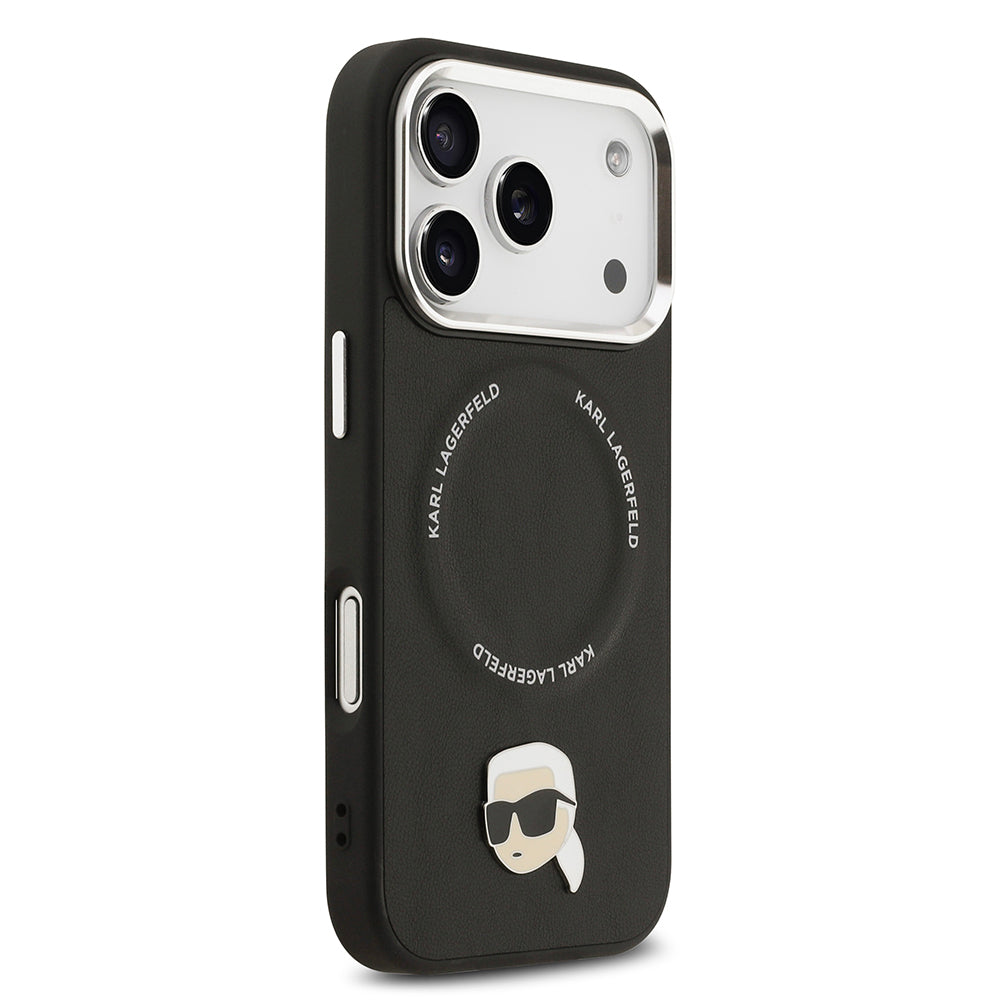 Apple iPhone 17 Pro Kılıf Karl Lagerfeld Orjinal Lisanslı M-safe Şarj Özellikli Metal Kamera ve Buton Tasarımlı Karl PU Deri Kapak