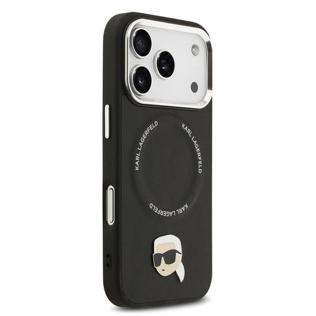 Apple iPhone 17 Pro Kılıf Karl Lagerfeld Orjinal Lisanslı M-safe Şarj Özellikli Metal Kamera ve Buton Tasarımlı Karl PU Deri Kapak