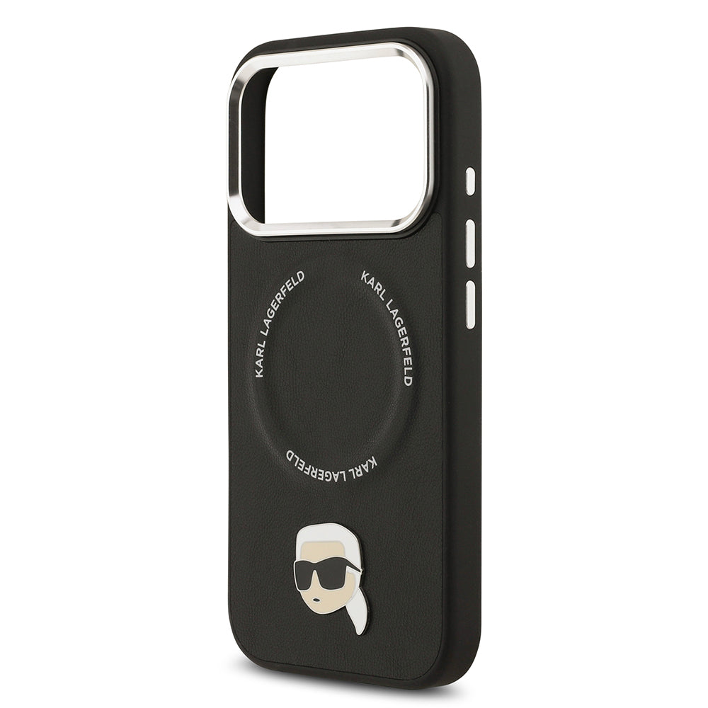 Apple iPhone 17 Pro Kılıf Karl Lagerfeld Orjinal Lisanslı M-safe Şarj Özellikli Metal Kamera ve Buton Tasarımlı Karl PU Deri Kapak