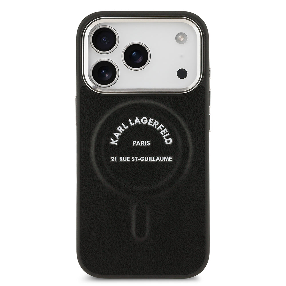 Apple iPhone 17 Pro Kılıf Karl Lagerfeld Orjinal Lisanslı M-safe Şarj Özellikli Metal Kamera ve Buton Tasarımlı Paris RSG PU Deri Kapak